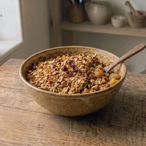 Crumble pommes-poires aux noisettes