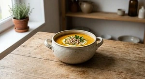 Velouté de butternut, carotte et noisettes